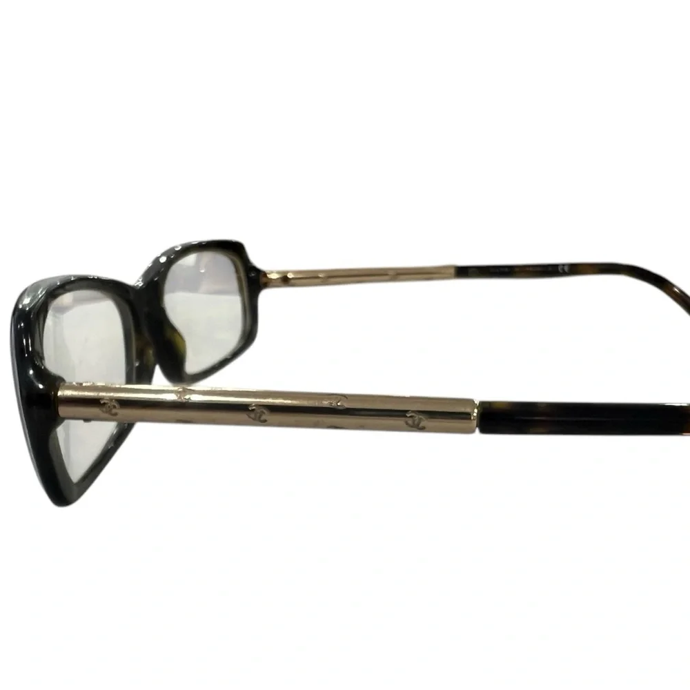 Chanel Tortise Shell Style & Gold CC Logo Engraved Rectangular Frame 3218c.714